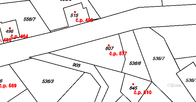 Kovářská 577 na parcele st. 607 v KÚ Kovářská, Katastrální mapa