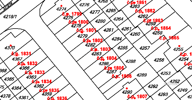 Řečkovice 1804, Brno na parcele st. 4283 v KÚ Řečkovice, Katastrální mapa