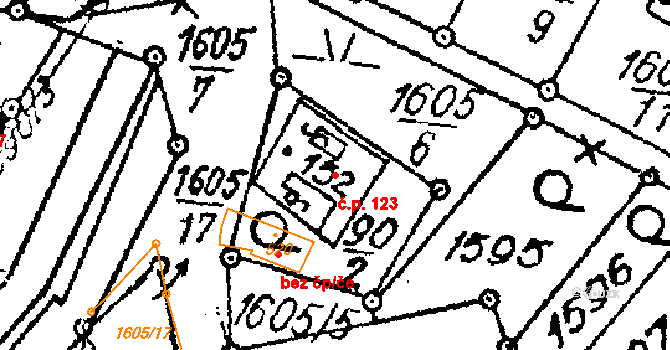 Šebetov 123 na parcele st. 152 v KÚ Šebetov, Katastrální mapa