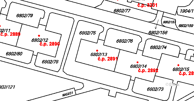 Frýdek 2891, Frýdek-Místek na parcele st. 6802/13 v KÚ Frýdek, Katastrální mapa