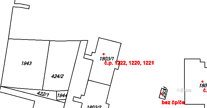 Litovel 1220,1221,1222 na parcele st. 1803/1 v KÚ Litovel, Katastrální mapa