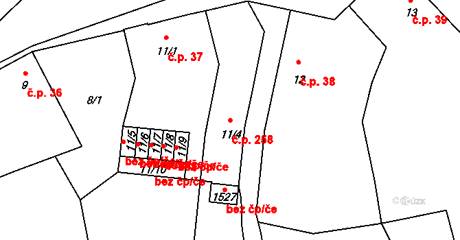Úšovice 258, Mariánské Lázně na parcele st. 11/4 v KÚ Úšovice, Katastrální mapa