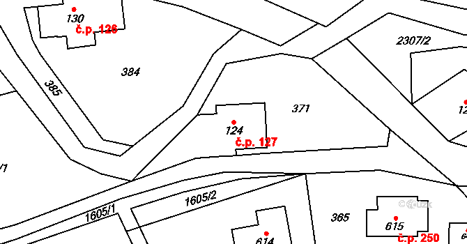 Olešnice v Orlických horách 127 na parcele st. 124 v KÚ Olešnice v Orlických horách, Katastrální mapa