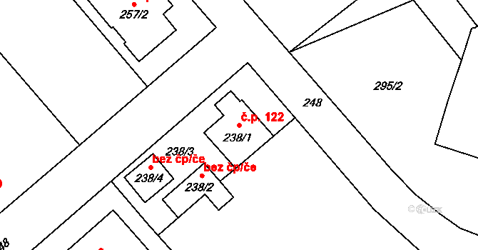 Lešná 122 na parcele st. 238/1 v KÚ Lešná, Katastrální mapa