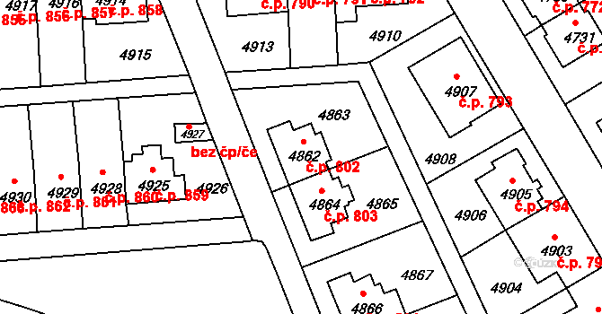 Záběhlice 802, Praha na parcele st. 4862 v KÚ Záběhlice, Katastrální mapa