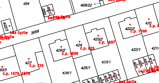Břevnov 825, Praha na parcele st. 424 v KÚ Břevnov, Katastrální mapa