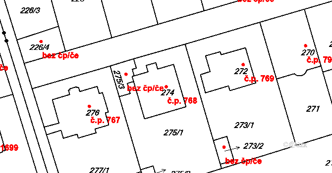Střešovice 768, Praha na parcele st. 274 v KÚ Střešovice, Katastrální mapa
