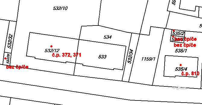 Prosek 371,372, Praha na parcele st. 533 v KÚ Prosek, Katastrální mapa