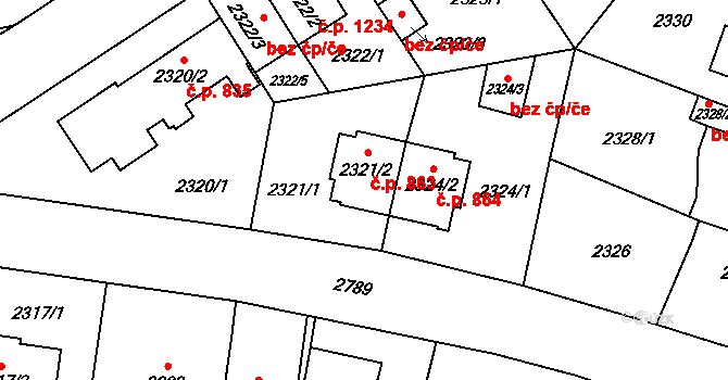 Kyje 863, Praha na parcele st. 2321/2 v KÚ Kyje, Katastrální mapa