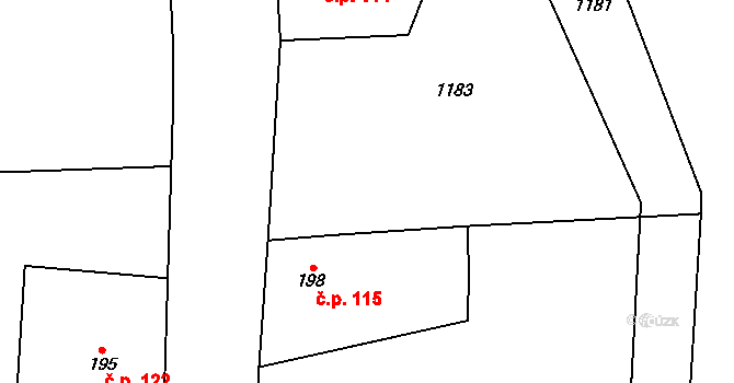 Libeč 115, Trutnov na parcele st. 198 v KÚ Libeč, Katastrální mapa