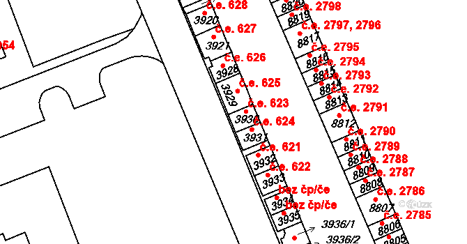 Hodonín 623 na parcele st. 3930 v KÚ Hodonín, Katastrální mapa