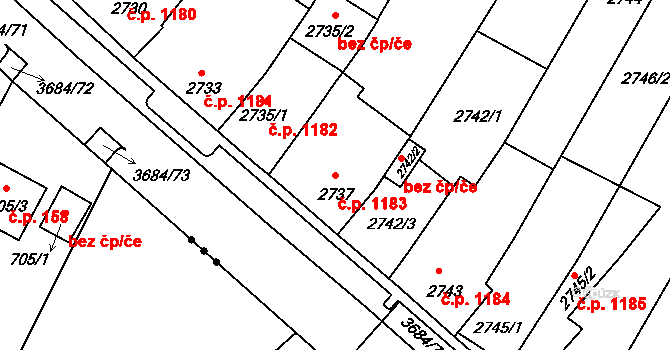 České Budějovice 5 1183, České Budějovice na parcele st. 2737 v KÚ České Budějovice 5, Katastrální mapa