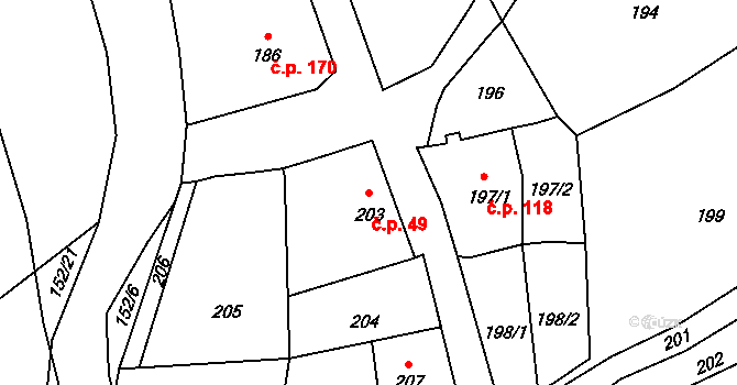 Dolní Libchava 49, Česká Lípa na parcele st. 203 v KÚ Dolní Libchava, Katastrální mapa