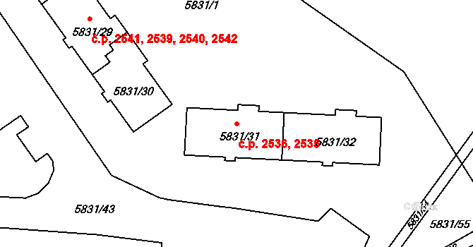 Česká Lípa 2535,2536 na parcele st. 5831/31 v KÚ Česká Lípa, Katastrální mapa