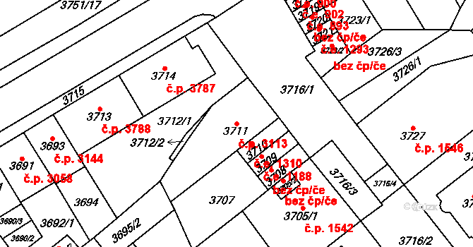 Chomutov 3113 na parcele st. 3711 v KÚ Chomutov I, Katastrální mapa