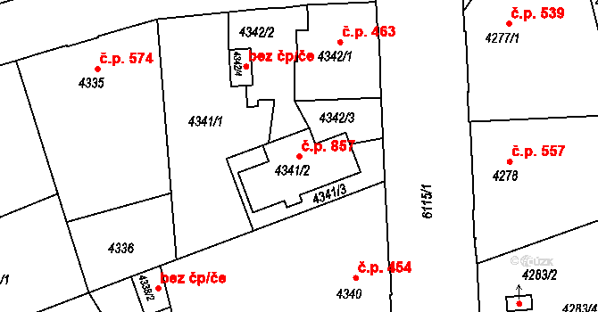 Liberec III-Jeřáb 857, Liberec na parcele st. 4341/2 v KÚ Liberec, Katastrální mapa