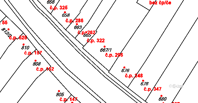 Blučina 295 na parcele st. 667/1 v KÚ Blučina, Katastrální mapa