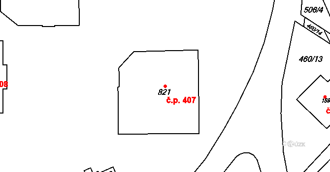Rokytnice 407, Vsetín na parcele st. 821 v KÚ Rokytnice u Vsetína, Katastrální mapa