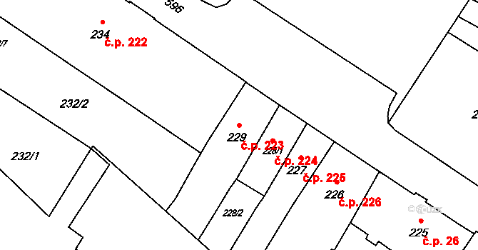 Město 223, Opava na parcele st. 229 v KÚ Opava-Město, Katastrální mapa