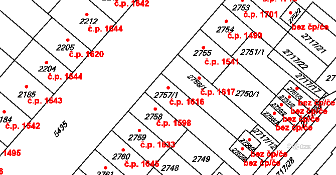 Východní Předměstí 1616, Plzeň na parcele st. 2757/1 v KÚ Plzeň, Katastrální mapa