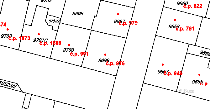 Jižní Předměstí 976, Plzeň na parcele st. 9699 v KÚ Plzeň, Katastrální mapa