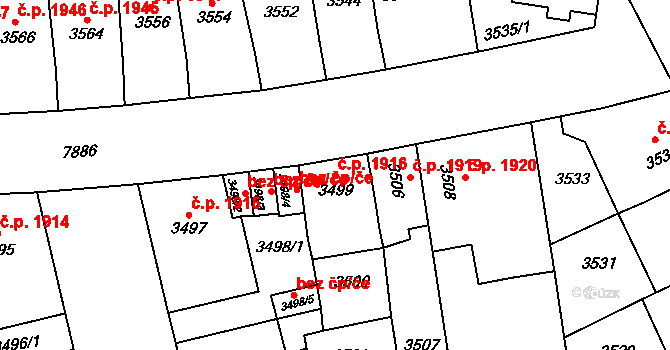Prostějov 1916 na parcele st. 3499 v KÚ Prostějov, Katastrální mapa