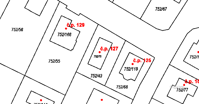 Mokré 127, Litvínovice na parcele st. 752/75 v KÚ Litvínovice, Katastrální mapa