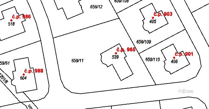 Hlubočinka 965, Sulice na parcele st. 539 v KÚ Sulice, Katastrální mapa
