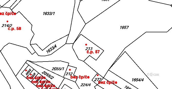 Rokytnice 57, Vsetín na parcele st. 213 v KÚ Rokytnice u Vsetína, Katastrální mapa