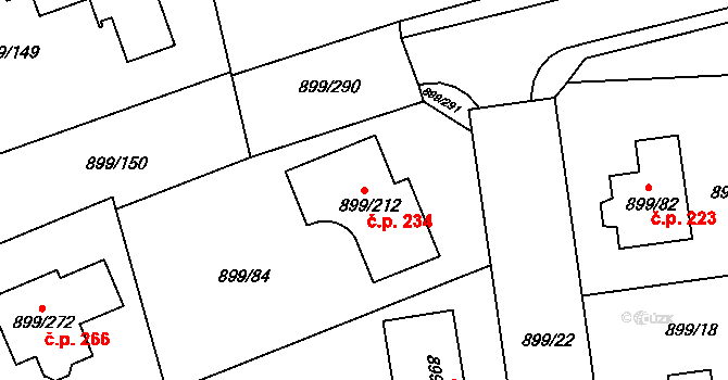 Skorotice 234, Ústí nad Labem na parcele st. 899/212 v KÚ Skorotice u Ústí nad Labem, Katastrální mapa