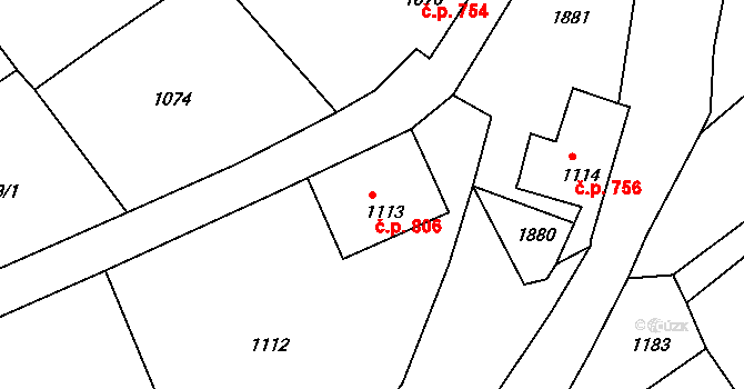 Šluknov 806 na parcele st. 1113 v KÚ Šluknov, Katastrální mapa