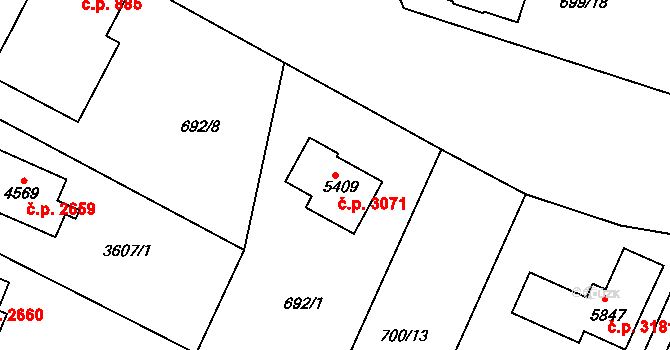 Dvůr Králové nad Labem 3071 na parcele st. 5409 v KÚ Dvůr Králové nad Labem, Katastrální mapa