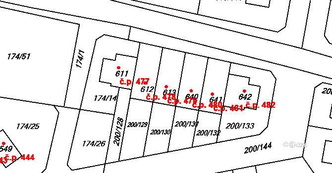 Nehvizdy 479 na parcele st. 613 v KÚ Nehvizdy, Katastrální mapa