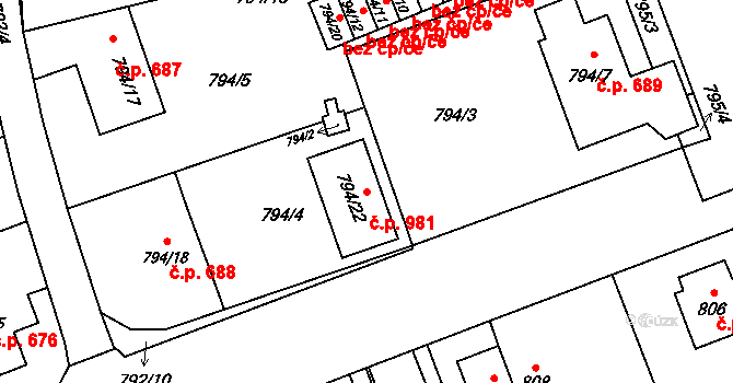 Hronov 981 na parcele st. 794/22 v KÚ Hronov, Katastrální mapa