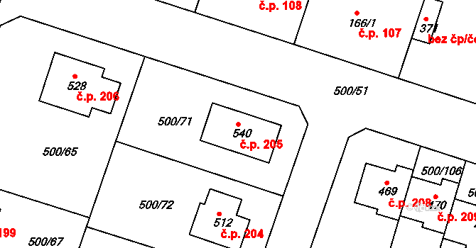 Sedlčánky 205, Čelákovice na parcele st. 540 v KÚ Sedlčánky, Katastrální mapa