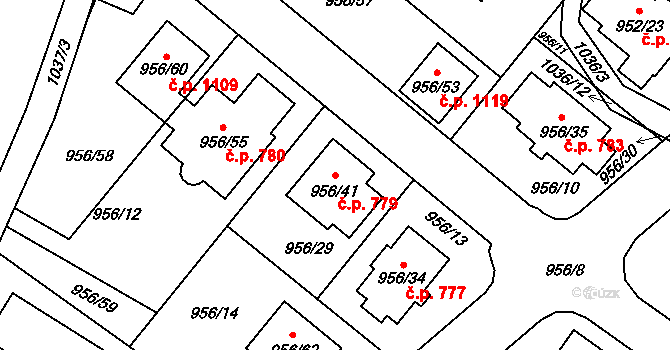 Srubec 779 na parcele st. 956/41 v KÚ Srubec, Katastrální mapa