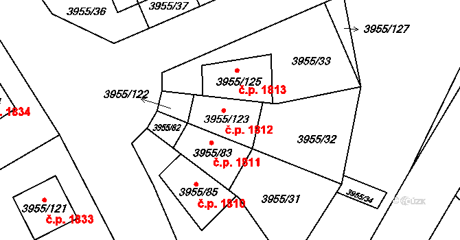 Chotěboř 1812 na parcele st. 3955/123 v KÚ Chotěboř, Katastrální mapa