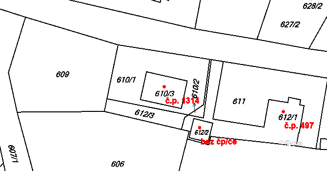 Liberec XIV-Ruprechtice 1314, Liberec na parcele st. 610/3 v KÚ Ruprechtice, Katastrální mapa