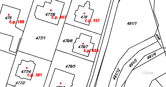 Petrovice 433, Praha na parcele st. 479/7 v KÚ Petrovice, Katastrální mapa