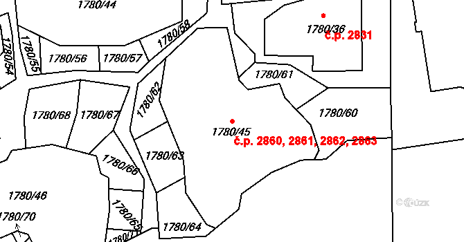 Žižkov 2860,2861,2862,2863, Praha na parcele st. 1780/45 v KÚ Žižkov, Katastrální mapa