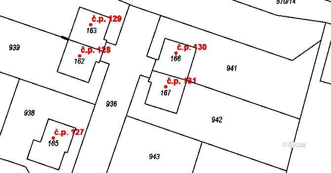 Blažim 131 na parcele st. 167 v KÚ Blažim, Katastrální mapa