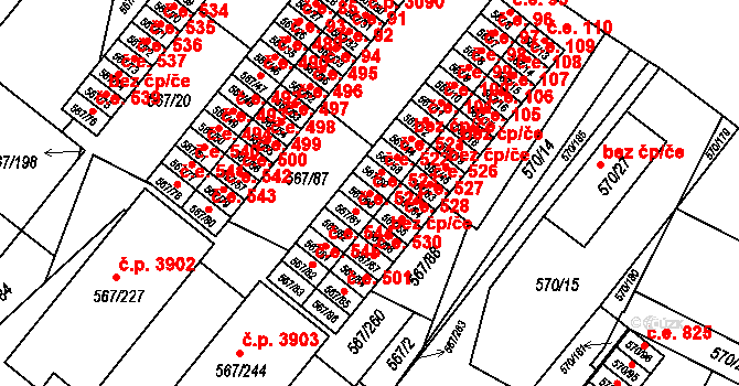 Vyškov-Předměstí 523, Vyškov na parcele st. 567/60 v KÚ Vyškov, Katastrální mapa
