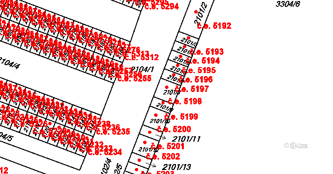 Kadaň 5198 na parcele st. 2101/8 v KÚ Kadaň, Katastrální mapa