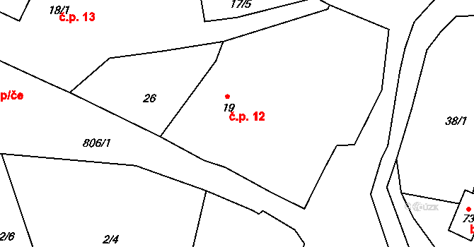 Ujčín 12, Kolinec na parcele st. 19 v KÚ Ujčín, Katastrální mapa