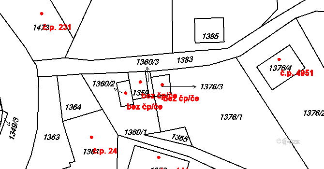 Proseč nad Nisou 3147, Jablonec nad Nisou na parcele st. 1376/3 v KÚ Proseč nad Nisou, Katastrální mapa