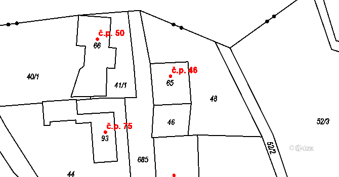 Blatiny 46, Sněžné na parcele st. 65 v KÚ Blatiny, Katastrální mapa