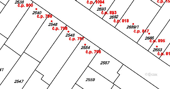 Hluk 796 na parcele st. 2554 v KÚ Hluk, Katastrální mapa