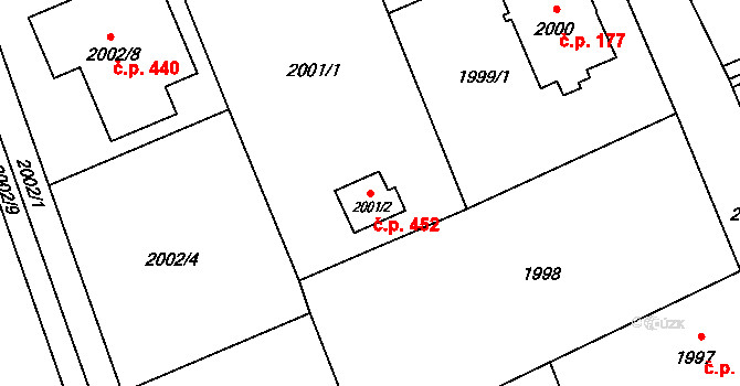 Dolní Suchá 452, Havířov na parcele st. 2001/2 v KÚ Dolní Suchá, Katastrální mapa
