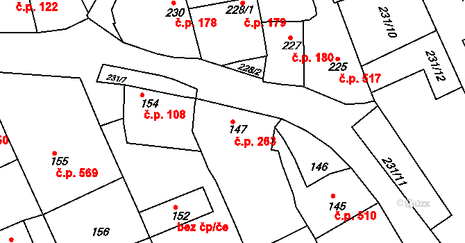 Buchlovice 263 na parcele st. 147 v KÚ Buchlovice, Katastrální mapa
