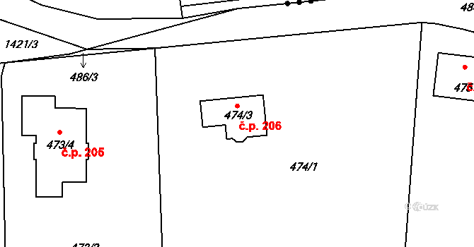 Dolní Těrlicko 206, Těrlicko na parcele st. 474/3 v KÚ Dolní Těrlicko, Katastrální mapa